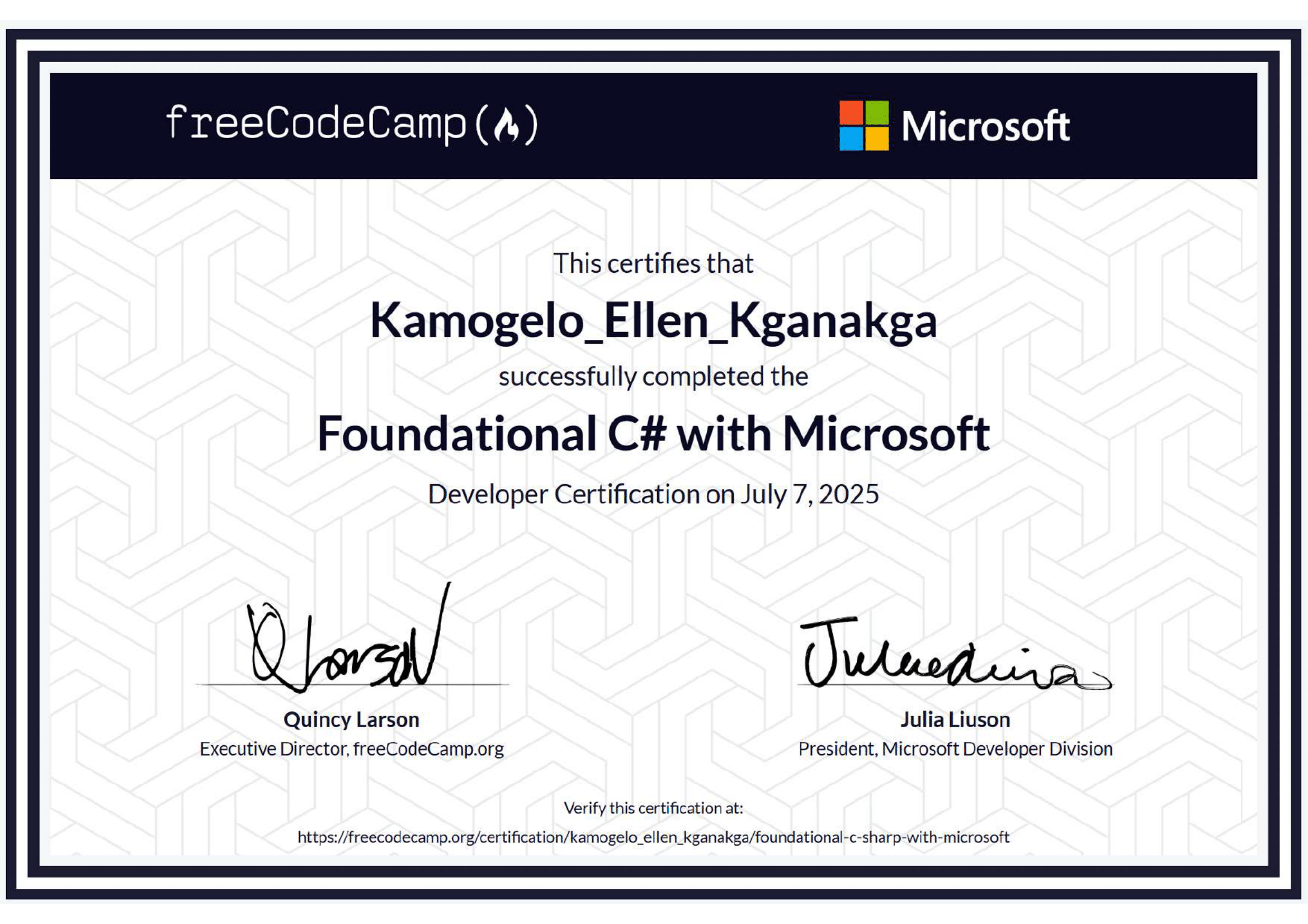 FreeCodeCamp C# Certificate